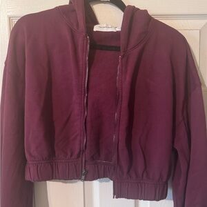 Talentless Maroon crop Zip-Up Hoodie